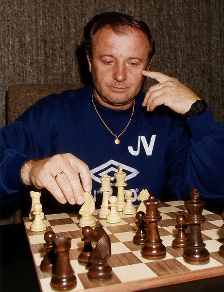 Josef Venglos Aston Villa manager October 1990 Playing a game of chess