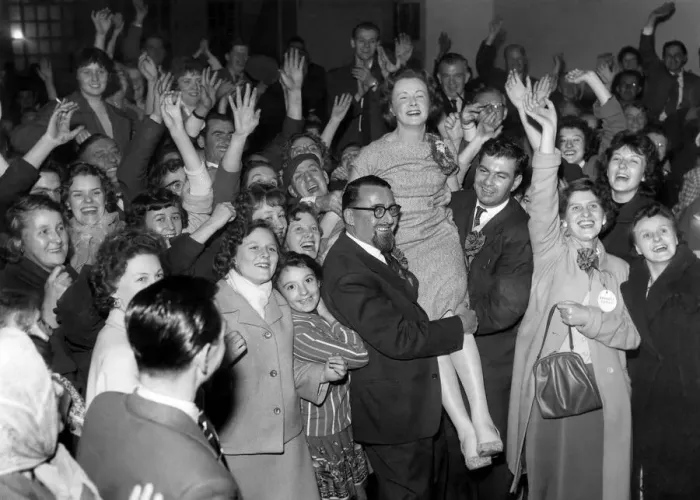 Framed Print : Jubilant Barbara Castle after hearing that her slim majority at Blackburn had been Framed Print : Jubilant Barbara Castle after hearing that her slim majority at Blackburn had been