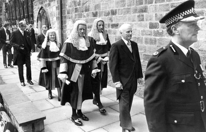 Framed Print : The judges procession at Hexham Abbey for the High Shefiffs service in June 1980 Framed Print : The judges procession at Hexham Abbey for the High Shefiffs service in June 1980