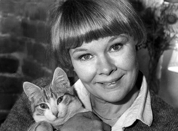 Judi Dench holding pet cat at home - 10 February 1981