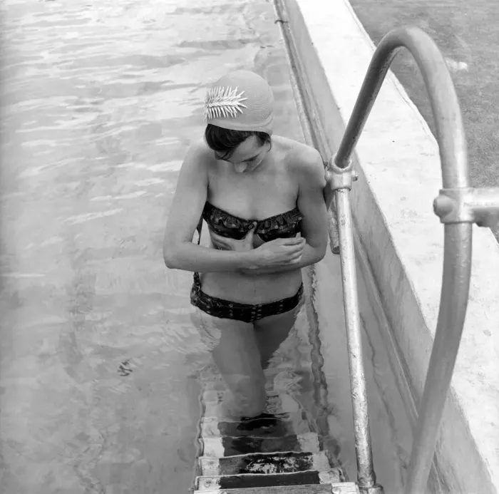 Framed Print : Judy Roberts who has an unusual job she is a swimming costume tester Framed Print : Judy Roberts who has an unusual job she is a swimming costume tester