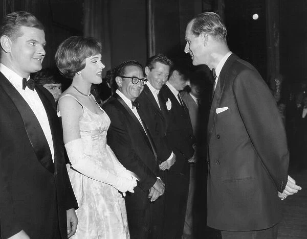 Julie Andrews and Benny Hill meeting Prince Philip at Royal Variety show - October 1959