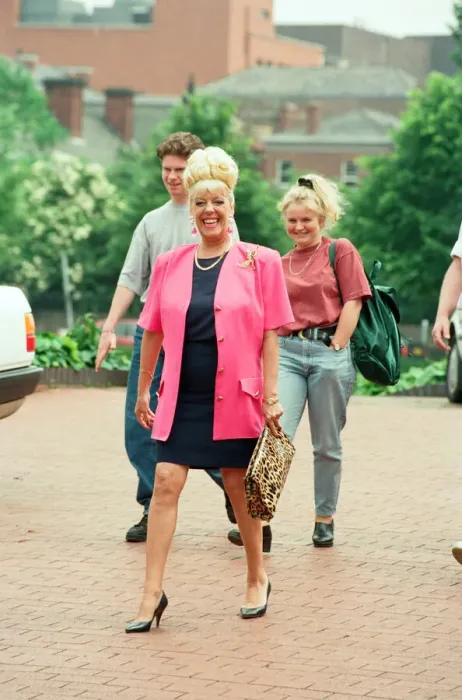 Framed Print : Julie Goodyear is pictured outside the set of Coronation Street greeting fans Framed Print : Julie Goodyear is pictured outside the set of Coronation Street greeting fans