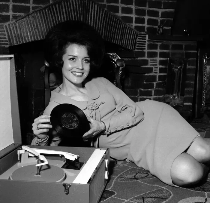 Framed Print : Julie Rogers April 1964 Singer pictured at home with her new record Framed Print : Julie Rogers April 1964 Singer pictured at home with her new record