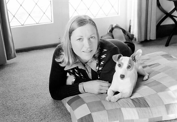Show jumper Marion Mould with her pet dog. January 1975 75-00377-006