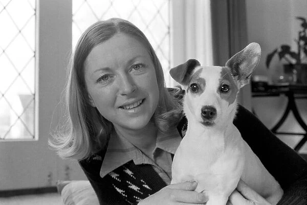 Show jumper Marion Mould with her pet dog. January 1975 75-00377-002
