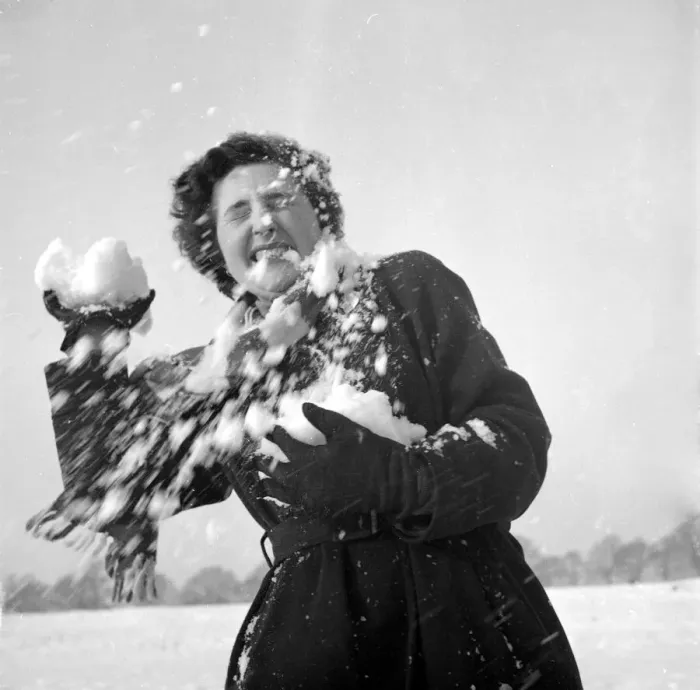Framed Print : June Cooper seen here being snowballed by her friends December 1952 Neg No