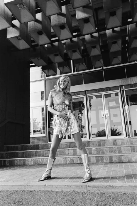 Framed Print : June Hodgson wearing a razor blade dress in Sheffield. 14th September 1967 Framed Print : June Hodgson wearing a razor blade dress in Sheffield. 14th September 1967