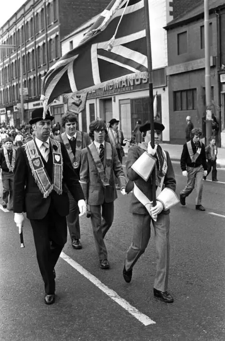 : Junior Orange Order Parade At Carrickfergus April 1981 Junior Orangemen enjoying : Junior Orange Order Parade At Carrickfergus April 1981 Junior Orangemen enjoying