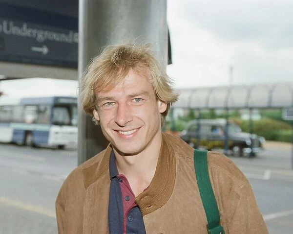 Jurgen Klinsmann at London City Airport after medical ahead of signing for Tottenham