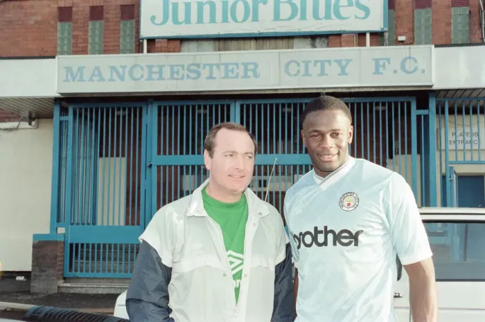 Framed Print : Justin Fashanu, taking part in Manchester City team training session, 27th December 1988 Framed Print : Justin Fashanu, taking part in Manchester City team training session, 27th December 1988