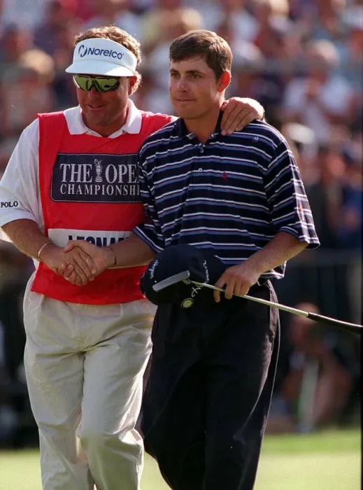 Framed Print : Justin Leonard Wins the 126th Royal Troon golf Open July 1997 shakes hands with his Framed Print : Justin Leonard Wins the 126th Royal Troon golf Open July 1997 shakes hands with his
