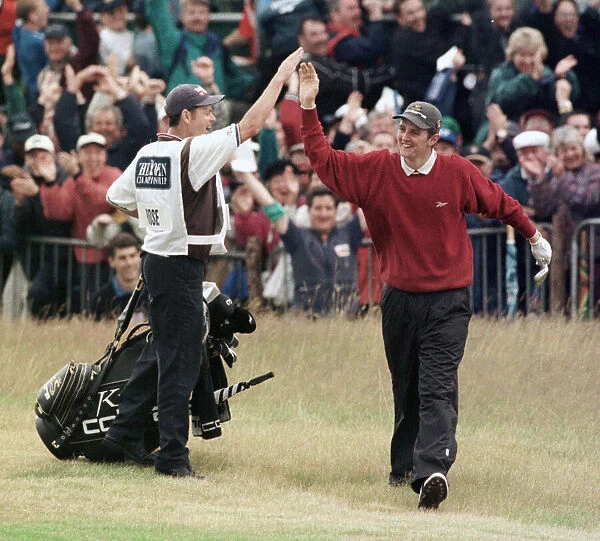 Justin Rose golfer July 1998 At the Open Golf Championship at Birkdale celebrating