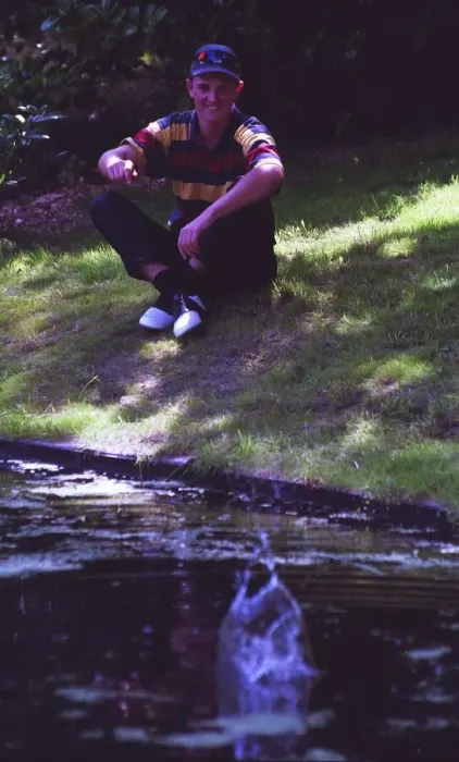 Framed Print : Justin Rose relaxes by throwing a stone in to the water at Hilversum in Holland during Framed Print : Justin Rose relaxes by throwing a stone in to the water at Hilversum in Holland during