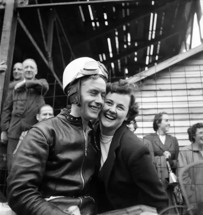 Framed Print : K. Farrant with his girlfriend after winning the Senior Grand Prix at Douglas Framed Print : K. Farrant with his girlfriend after winning the Senior Grand Prix at Douglas