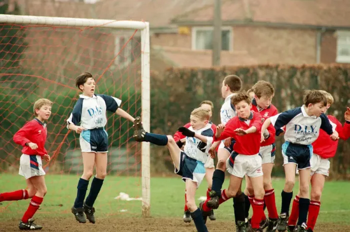 Framed Print : Kader (Blue) v Marton (Red), Under 12s league cup semi final. 7th March 1993 Framed Print : Kader (Blue) v Marton (Red), Under 12s league cup semi final. 7th March 1993