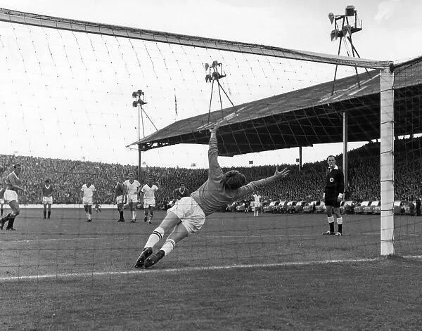 Kai Johansen scores penalty past Dundee goalkeeper Donald MacKay at Ibrox August 1967