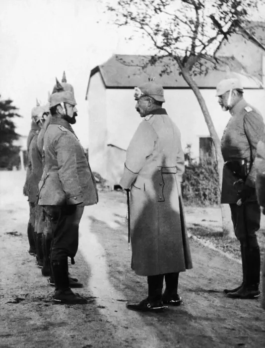Framed Print : Kaiser Wilhelm II seen here inspecting a group of army doctors in a village close to Framed Print : Kaiser Wilhelm II seen here inspecting a group of army doctors in a village close to