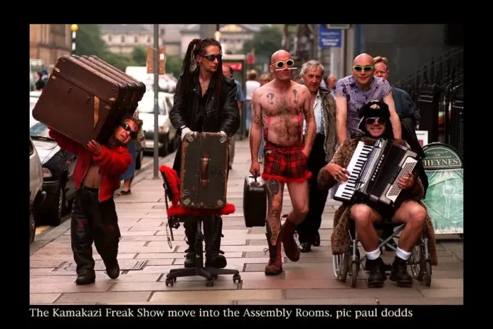 Framed Print : Kamakaze theatre of pain august 1997 Freak show walk along streets of edinburgh to Framed Print : Kamakaze theatre of pain august 1997 Freak show walk along streets of edinburgh to