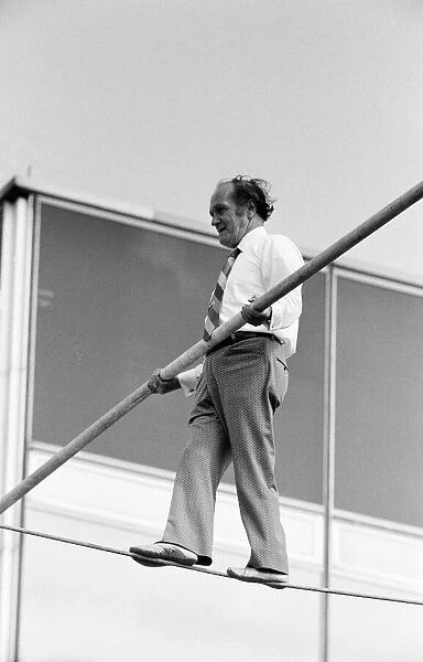 Karl Wallenda, Tightrope Walker, above BBC Television Centre, White City, London
