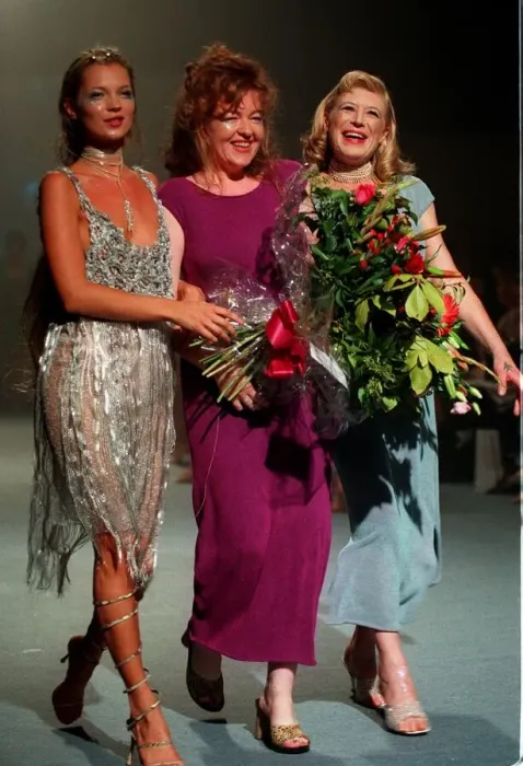 Framed Print : Kate Moss Supermodel (left) September 1997 wearing clothing