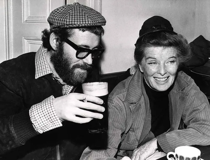 Framed Print : Katharine Hepburn Actress drinking with actor Peter O Toole Dbase Framed Print : Katharine Hepburn Actress drinking with actor Peter O Toole Dbase