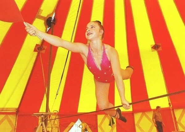 Katy Baldock Circus Performer 1999 Tight Rope Walker during training practise