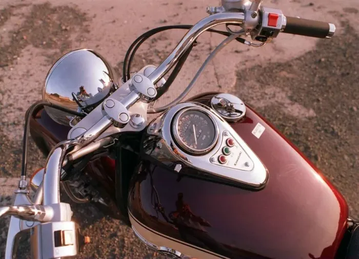 Framed Print : Kawasaki V Classic motorbike October 1997 handlebars controls