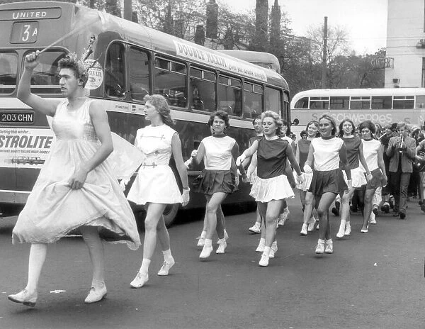 Keith Appleton leads the majorettes during rag week at Newcastle