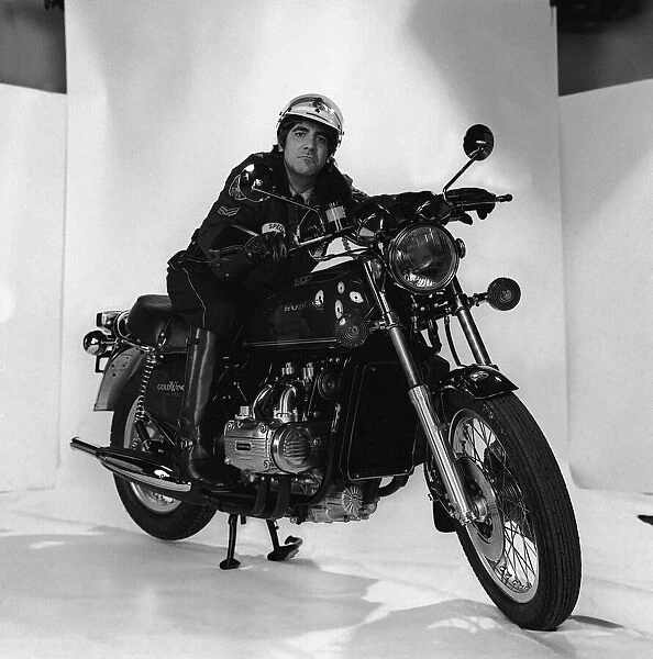 Keith Moon on his Honda Goldwing motor cycle 1976