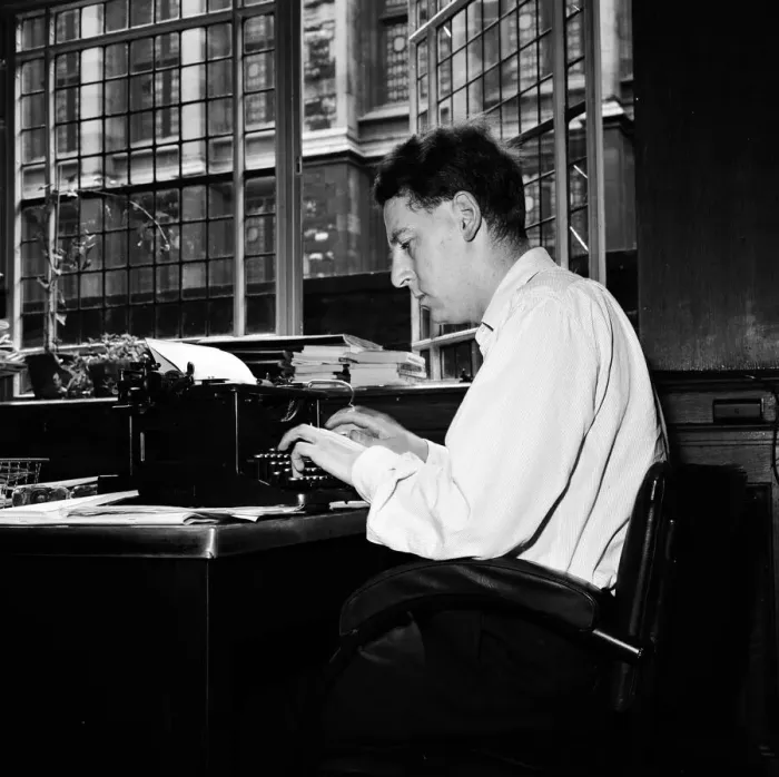 Framed Print : Keith Waterhouse Daily Mirror Newspaper Columnist, pictured at his desk July 1957 Framed Print : Keith Waterhouse Daily Mirror Newspaper Columnist, pictured at his desk July 1957