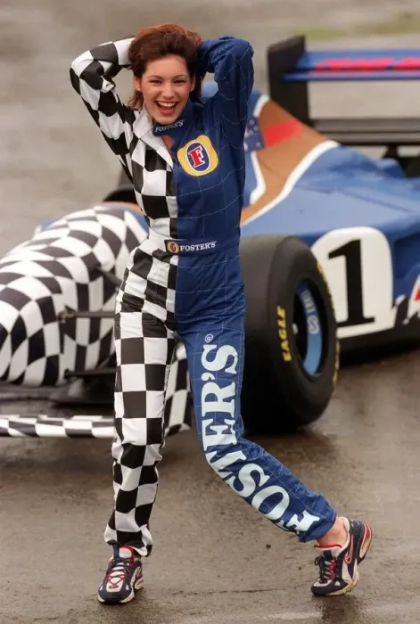 Framed Print : Kelly Brook Scottish model launches roadshow May 1998 for Formula One racing cars