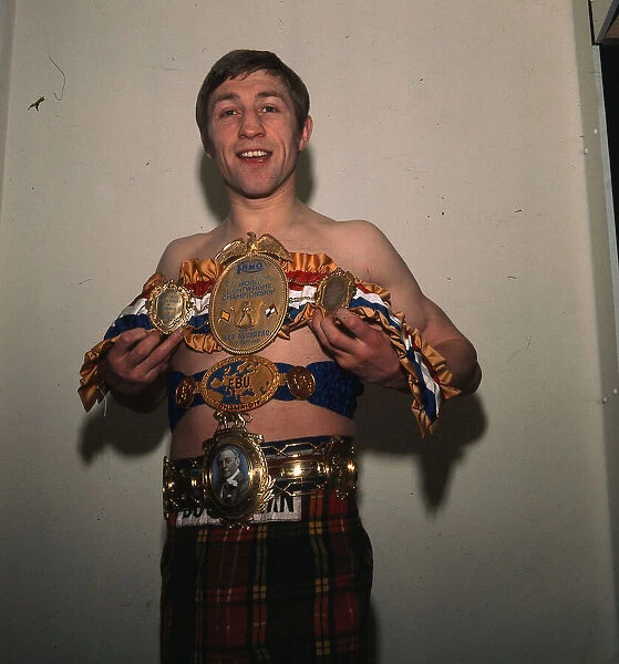 Ken Buchanan boxer 1974 Holidng collection of boxing belts including Lonsdale Belt