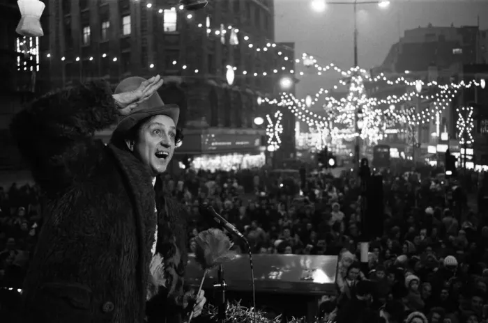 Framed Print : Ken Dodd with his Diddymen after after switching on the Christmas lights in the centre of Framed Print : Ken Dodd with his Diddymen after after switching on the Christmas lights in the centre of