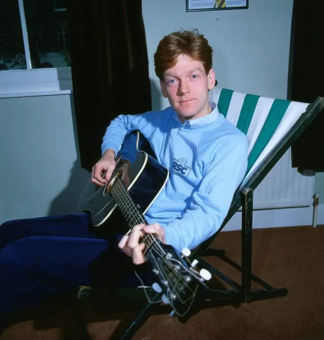 Framed Print : Kenneth Branagh actor director 1985 playing guitar
