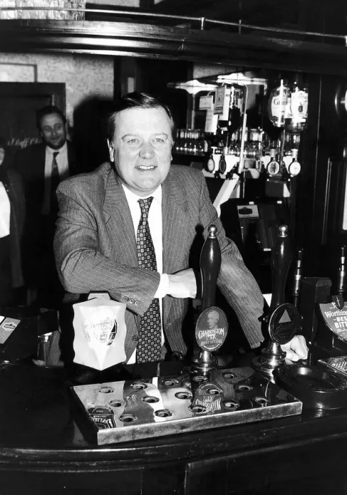 Framed Print : Kenneth Clarke Chancellor of the Exchequer March 1993. Pictured leaning over