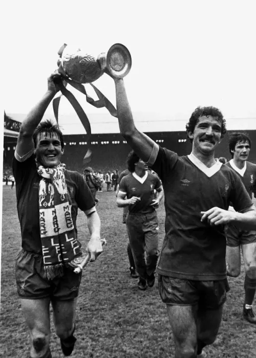Framed Print : Kenny Dalglish with Graeme Souness proudly holding aloft League Championship trophy Framed Print : Kenny Dalglish with Graeme Souness proudly holding aloft League Championship trophy