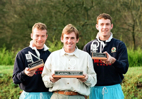 Kenny Dalglish, Manager of Blackburn Rovers, presents his two strikers Alan Shearer