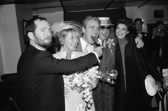 Framed Print : Kenny Everett is best man at the wedding of his former wife Lee Framed Print : Kenny Everett is best man at the wedding of his former wife Lee