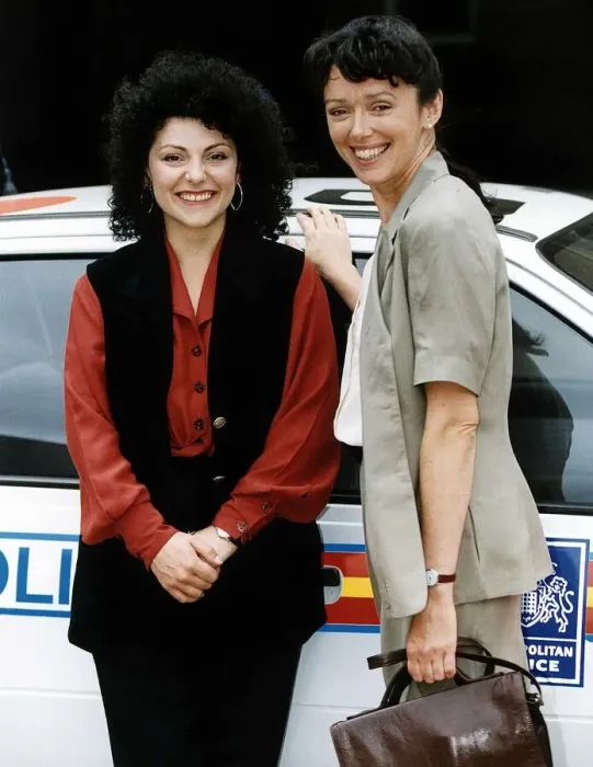 Framed Print : Kerry Peers with Fuzzy Hair and Mary Jo randle on the set of the Television series