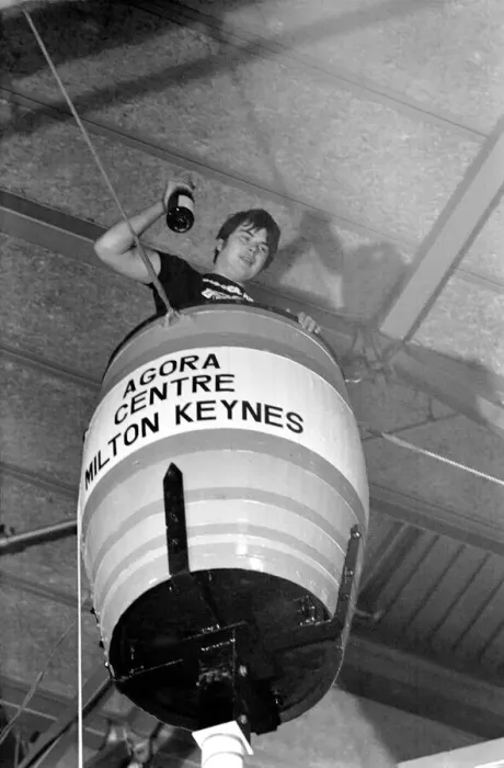 Framed Print : Kevin Evans: Barrel Stunt: Kevin Evans 19 year old world record attempt at staying in a