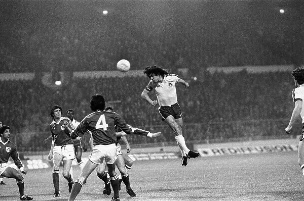 Kevin Keegan heads the ball during England v Republic of Ireland