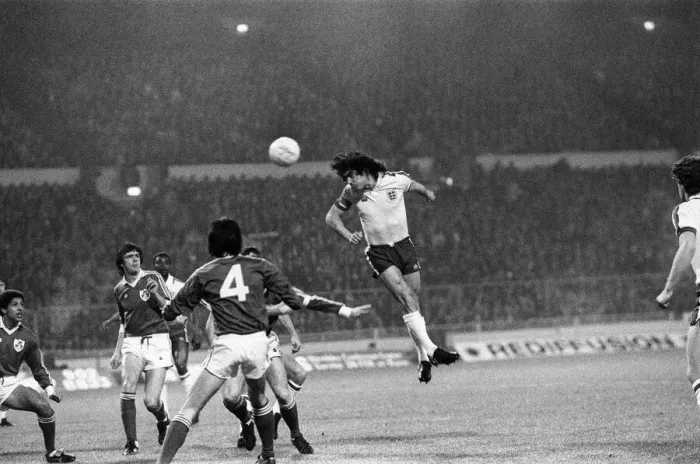 Framed Print : Kevin Keegan heads the ball during England v Republic of Ireland