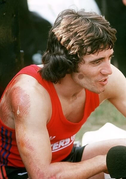 Kevin Keegan on TV programme Superstars 1976 shoulder back with cycling injury