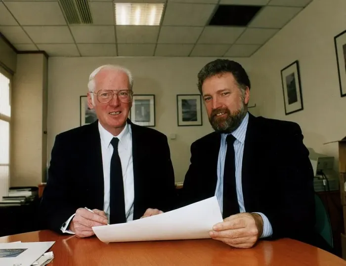 Framed Print : Kevin Kelly Celtic FC and Peter Reily of GDA Glasgow Development Agency sign £ Framed Print : Kevin Kelly Celtic FC and Peter Reily of GDA Glasgow Development Agency sign £