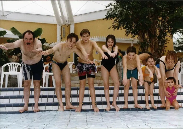 Framed Print : Kevin Lloyd Actor with family in swimming pool Framed Print : Kevin Lloyd Actor with family in swimming pool