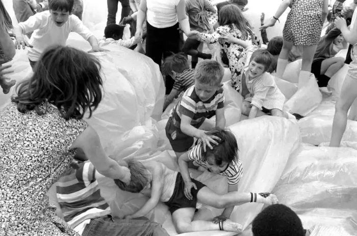 Framed Print : Kids in the Park: It was shoes off in Tabbard Gardens, Bermondsey, today (Saturday)