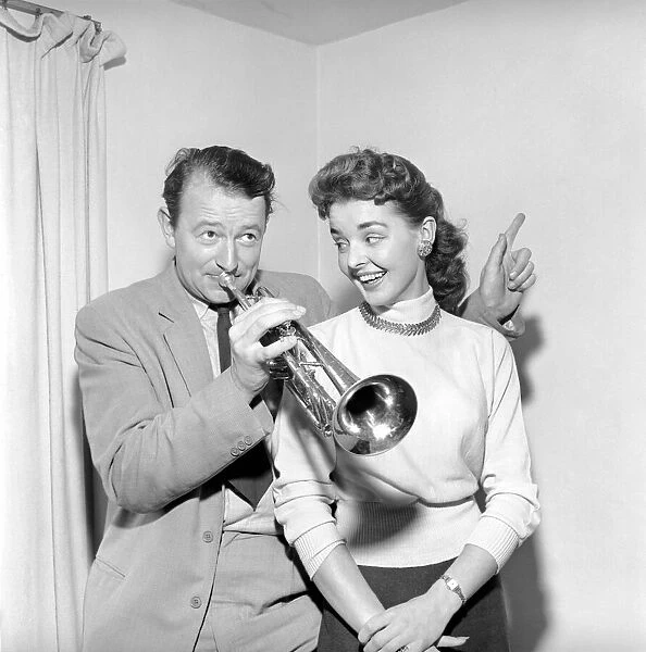 Kim Pearson seen here with jazz trumpet player Humphrey Lyttleton. 1956 A518-005