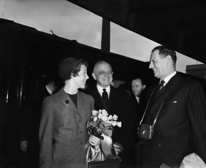 Framed Print : King Frederik of Denmark (right) with his daughter Princess Margrethe at Victoria Station
