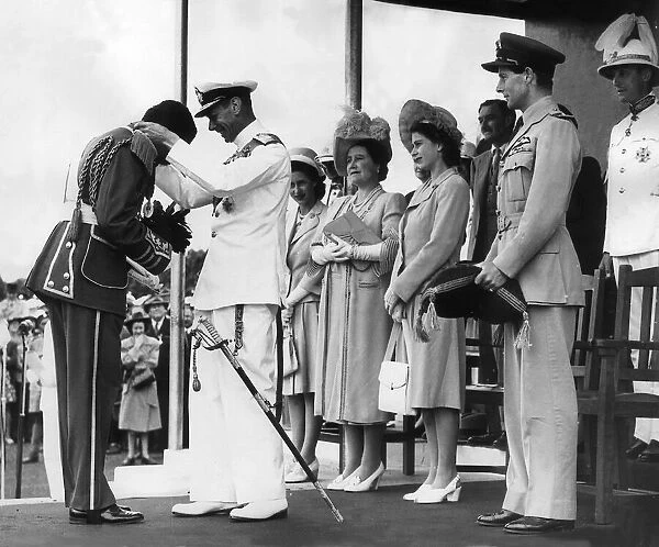 King George VI Presenting award to Paramount Chief during visit to Bechuanaland